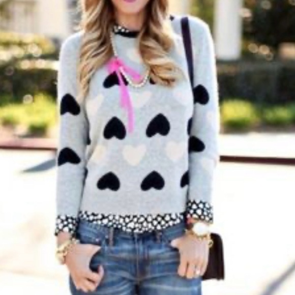 J. Crew Sweaters - J CREW Women’s Gray Intarsia Black Ivory Heart Wool Blend Sweater Size M